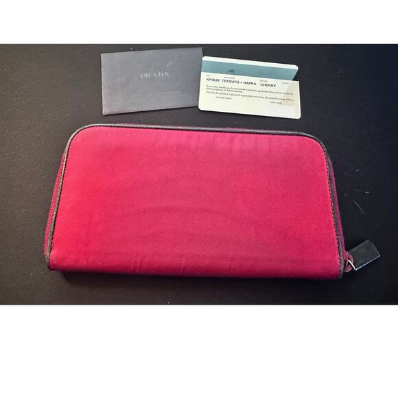 PRADA CHERRY TESSUTO + NAPPA CHERRY ZIP AROUND WALLET - Picture 2 of 10